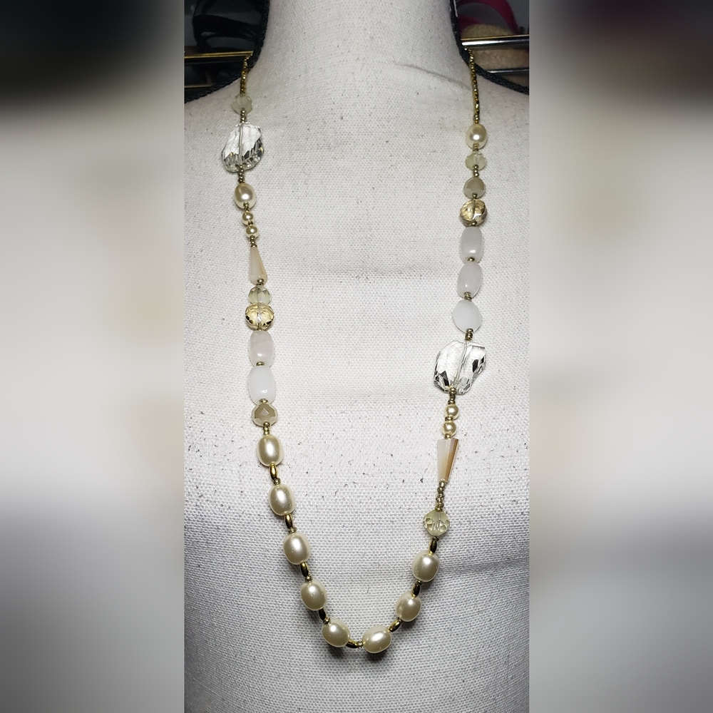 Goldtone, Pearl And Crystal Beaded Necklace